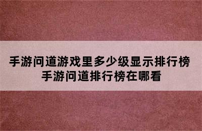 手游问道游戏里多少级显示排行榜 手游问道排行榜在哪看